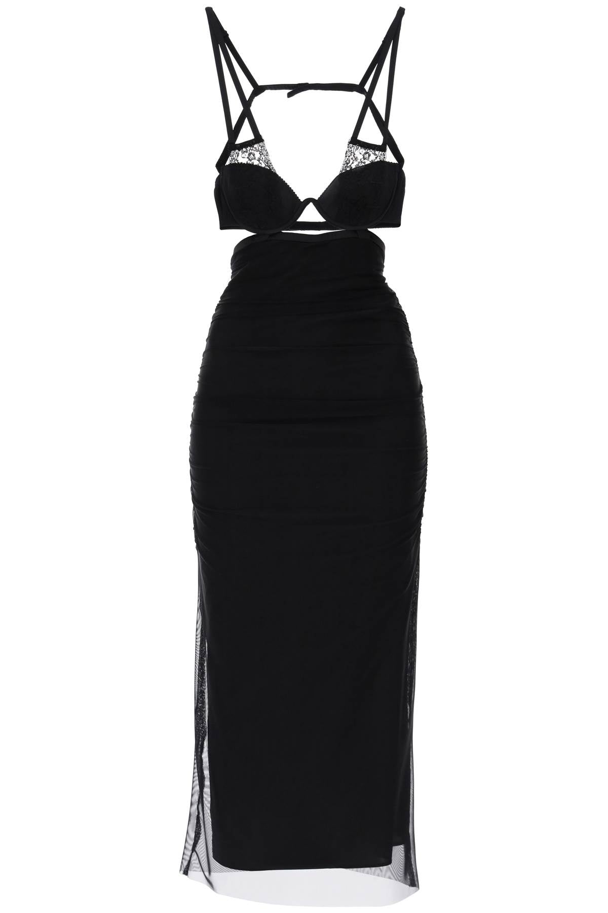 Shop Dolce & Gabbana Elegant Black Midi Dress With Bustier Details