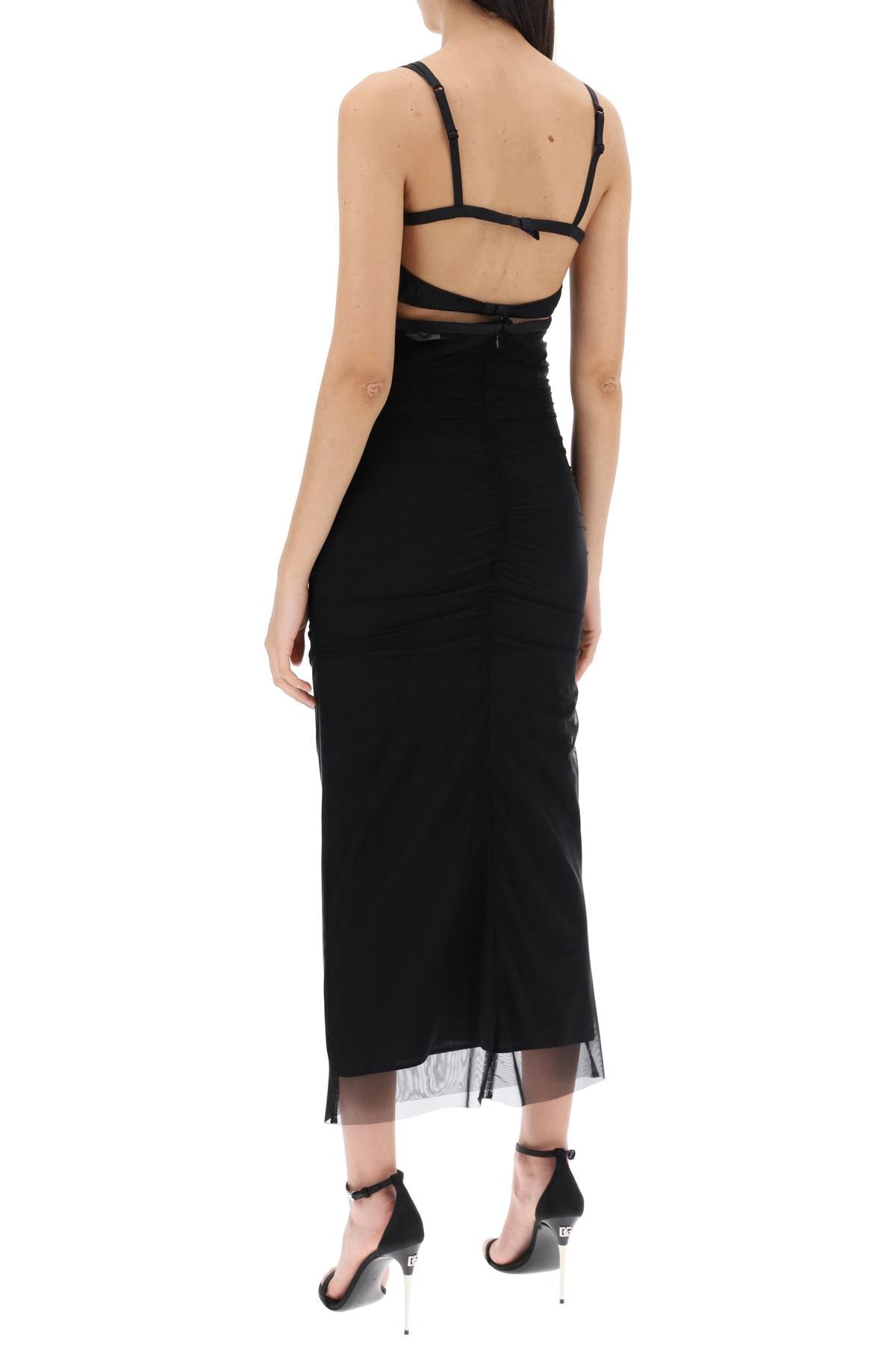Shop Dolce & Gabbana Elegant Black Sheath Dress With Lace Bustier Details