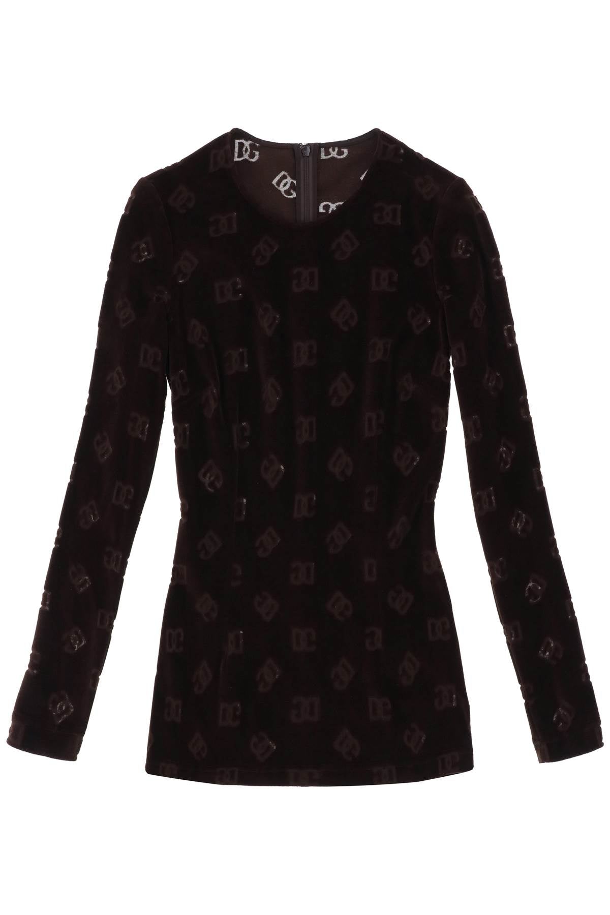 Shop Dolce & Gabbana Stylish Monogram Chenille Long-sleeved Top For Women In Brown