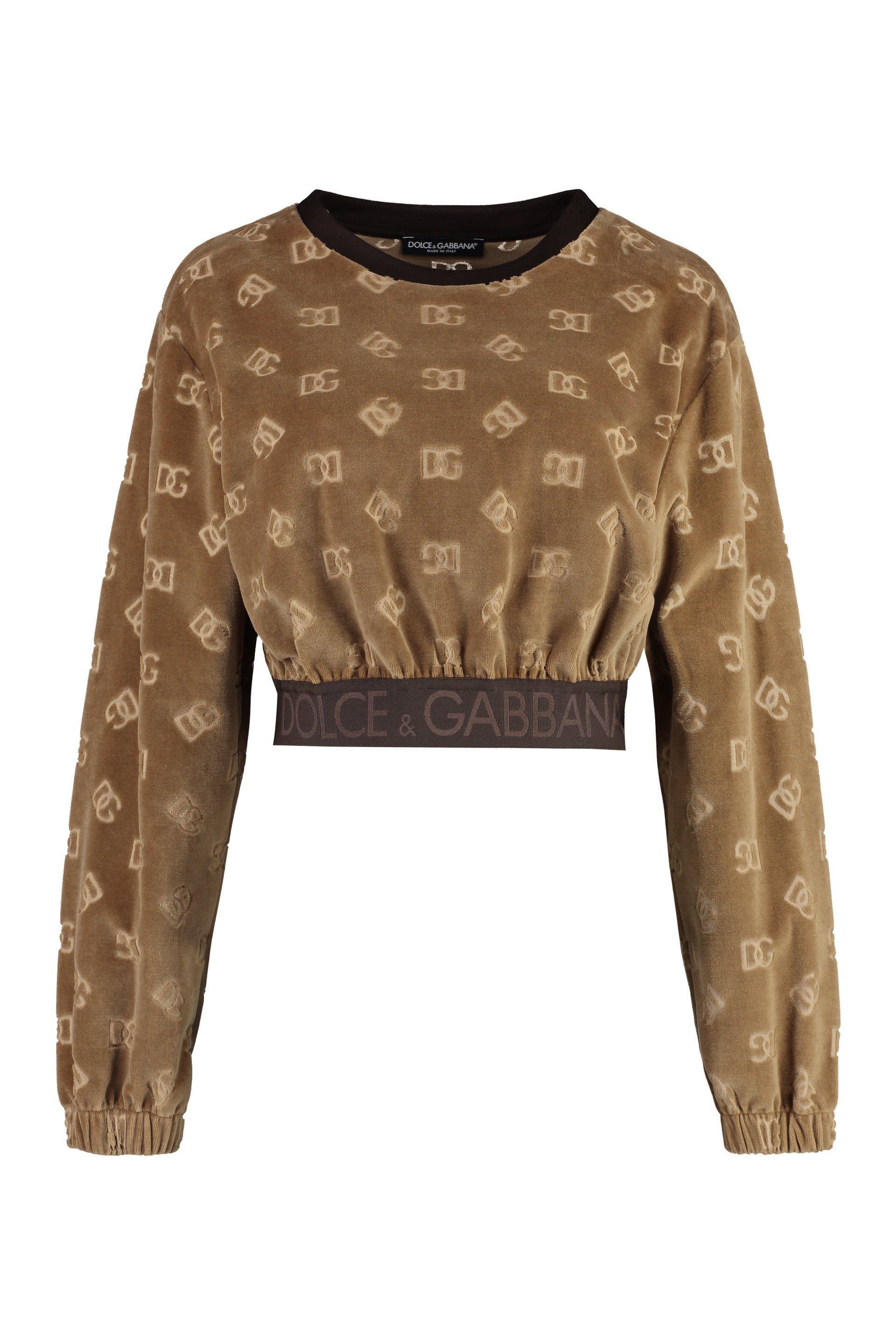 Shop Dolce & Gabbana All-over Jacquard Logo Sweatshirt For Women In Camel