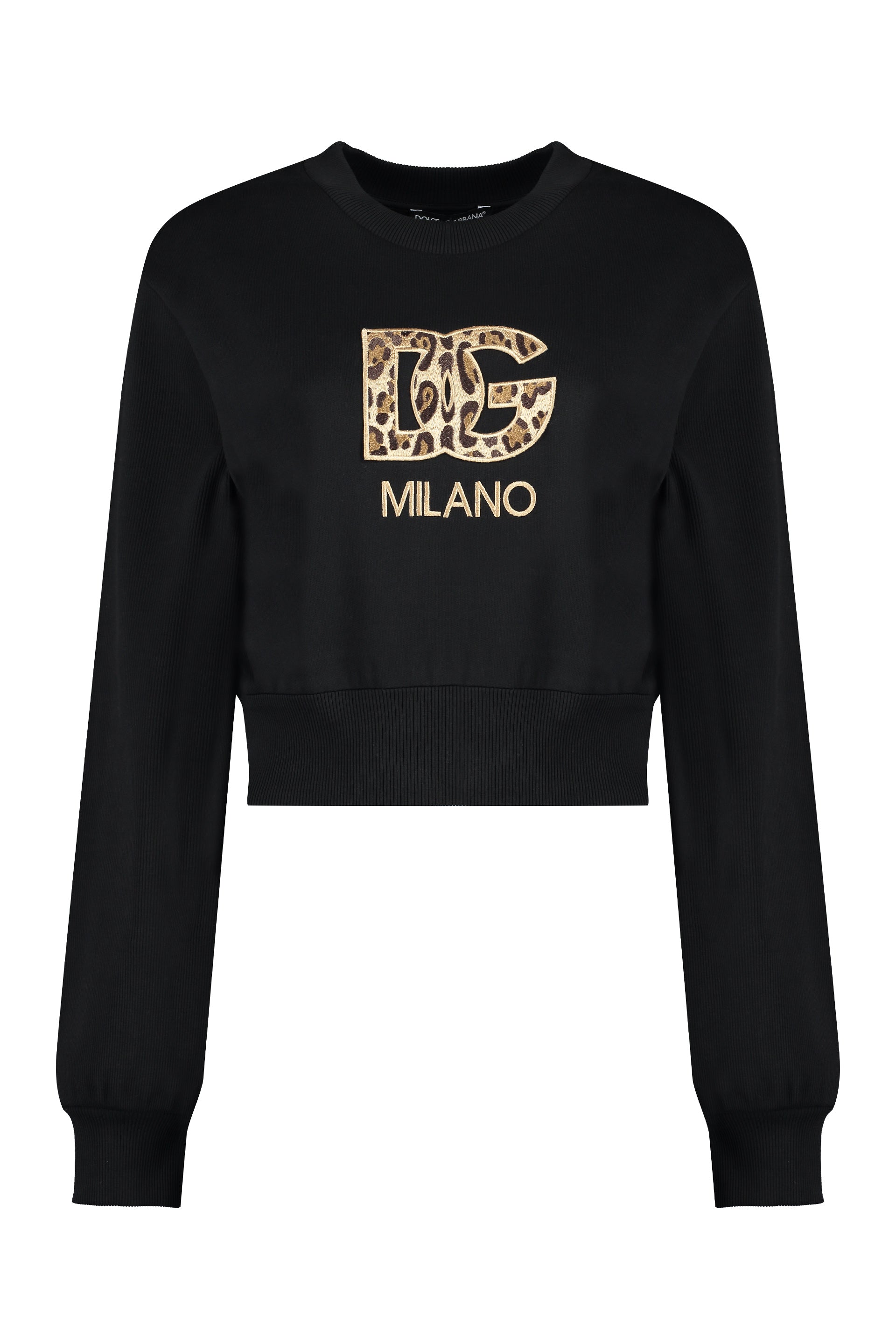 Dolce & Gabbana Black Cotton Sweatshirt With Logo Detail And Cropped Length For Women
