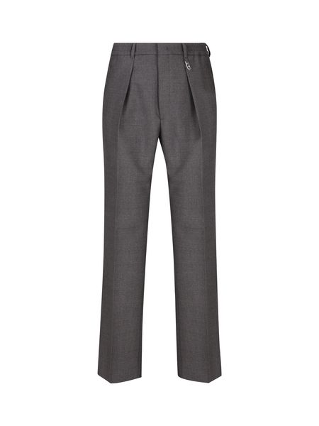 Shop Fendi Men's Navy Blue Wool Straight-leg Trousers For Fw24 In Gray