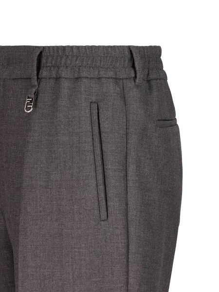 Shop Fendi Men's Navy Blue Wool Straight-leg Trousers For Fw24 In Gray