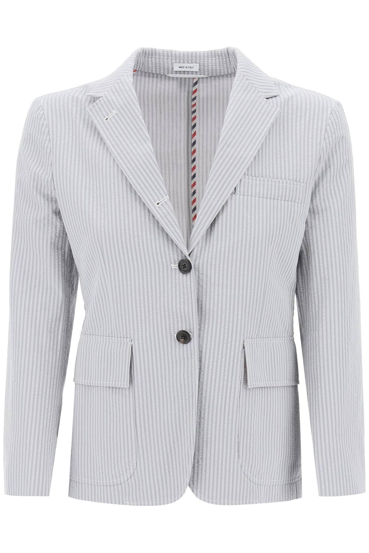 Shop Thom Browne Striped Seersucker Single-breasted Jacket In Grey