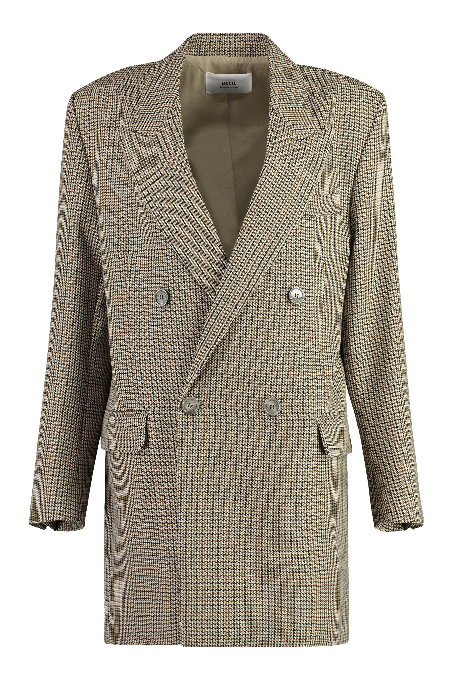 Shop Ami Alexandre Mattiussi Double-breasted Houndstooth Blazer For Women In Tan