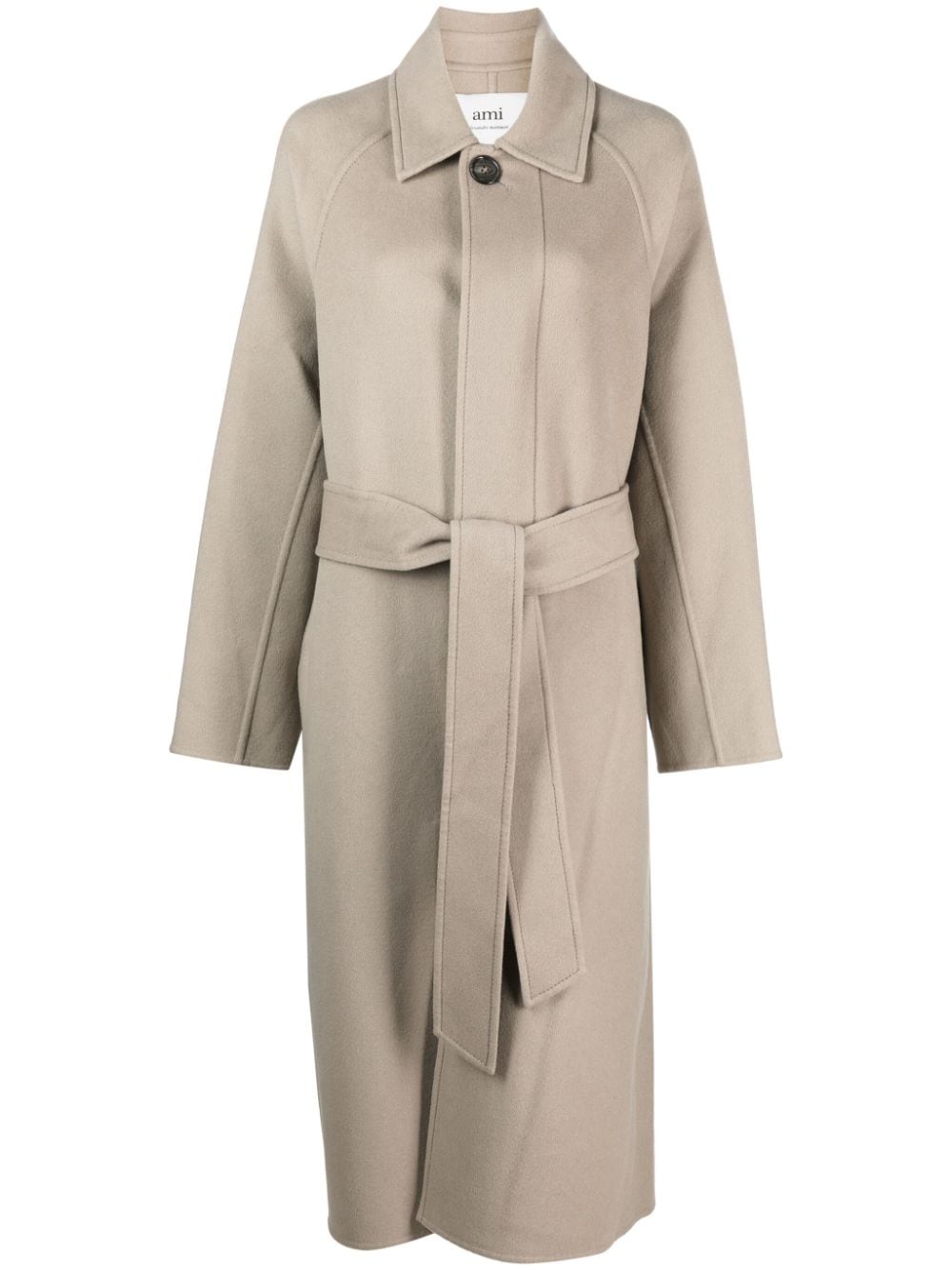 Shop Ami Alexandre Mattiussi Women's Beige Wool-cashmere Blend Jacket With Classic Collar And Detachable Belt In Grey