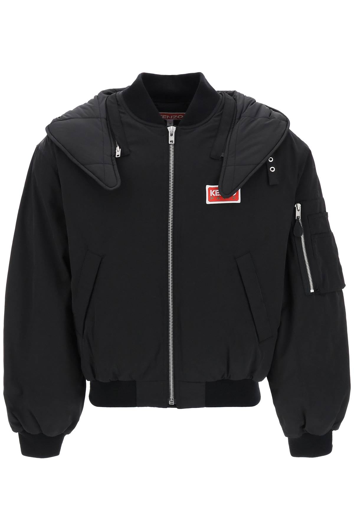 Shop Kenzo Men's Black Padded Hooded Bomber Jacket For Fw23