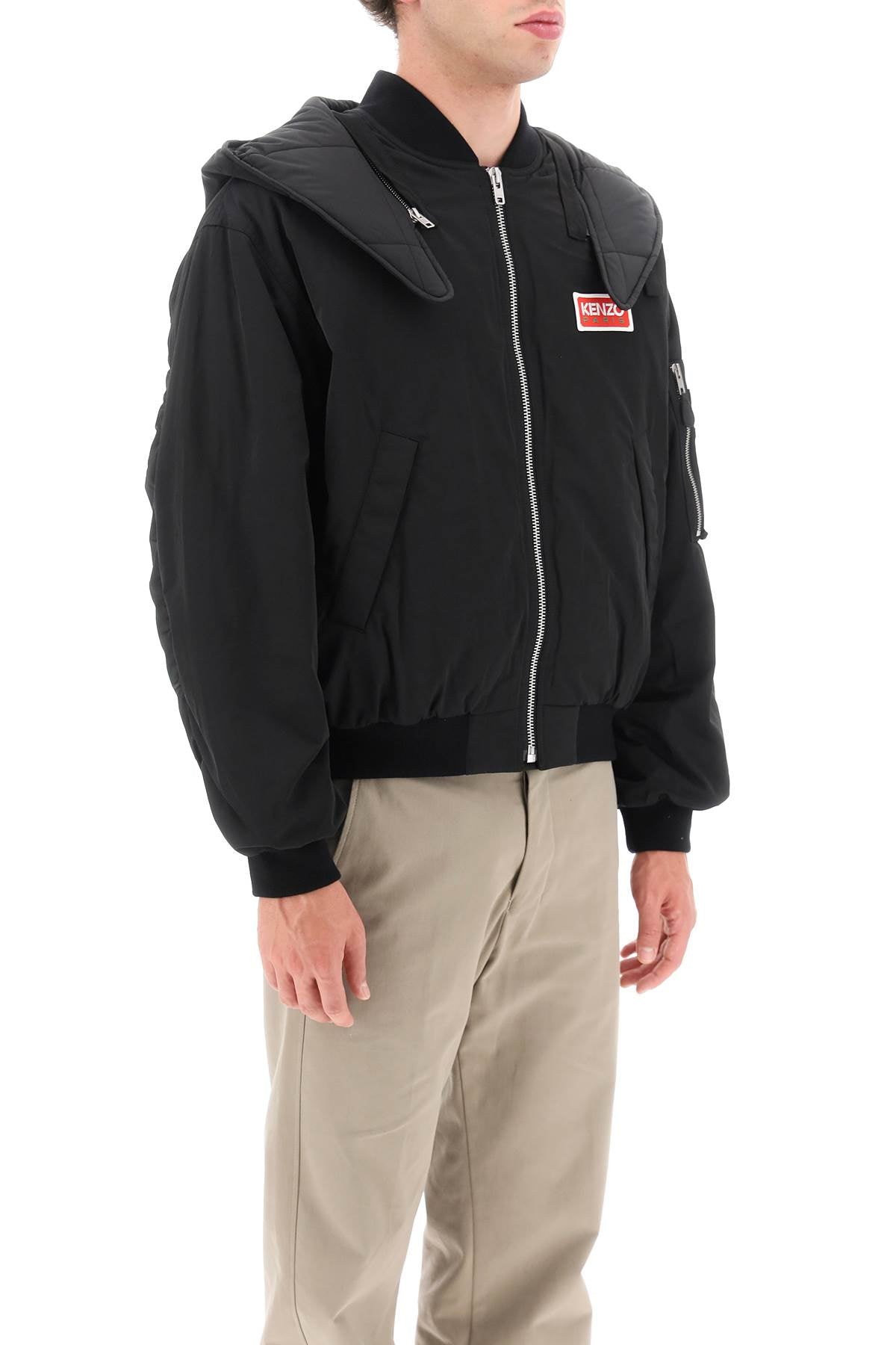 Shop Kenzo Men's Black Padded Hooded Bomber Jacket For Fw23