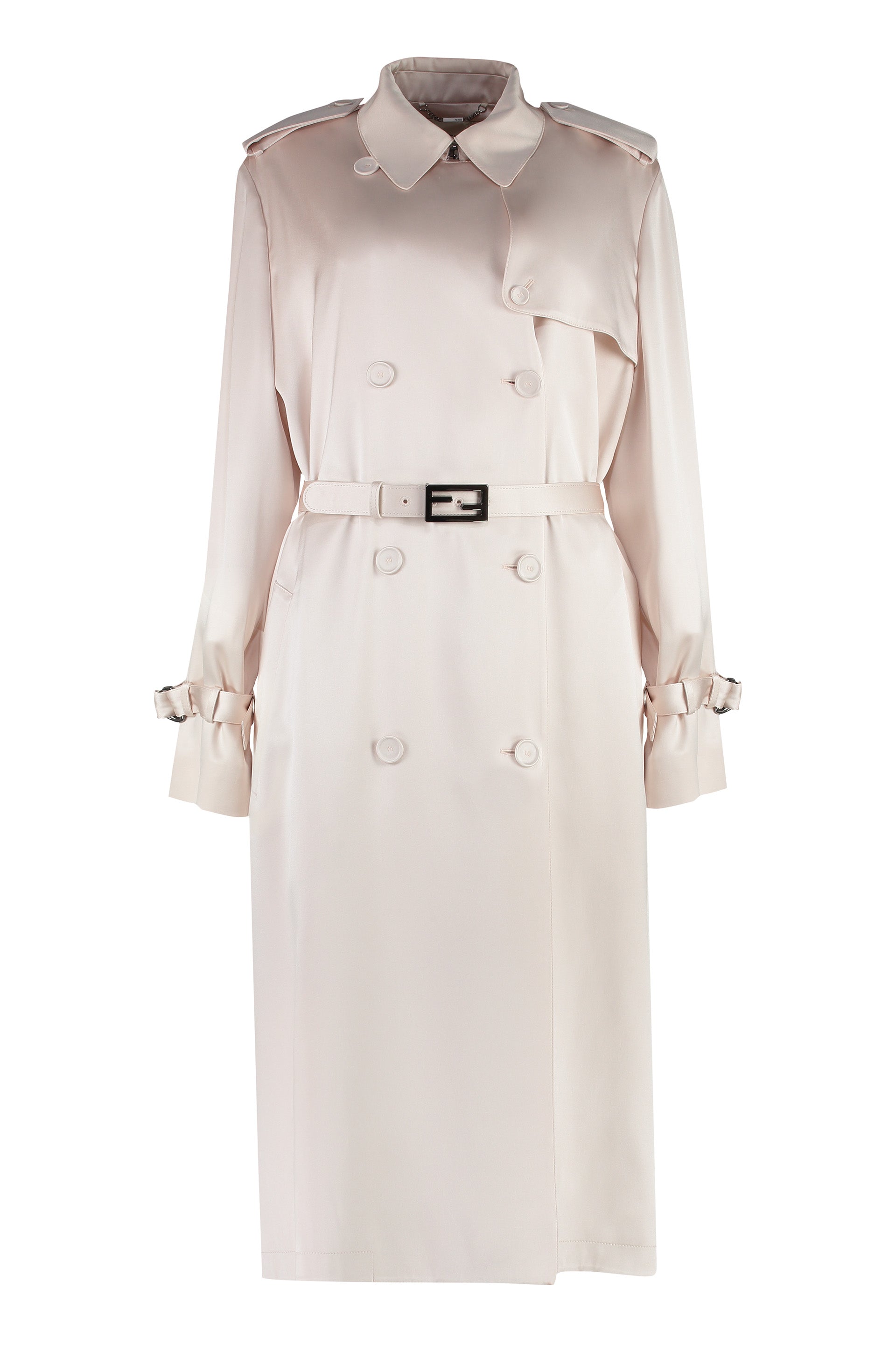 Fendi Beige Trench Jacket With Lapel Collar And Strap Detail