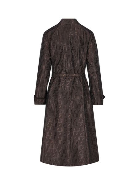Shop Fendi Luxurious  Brown Jacquard Belted Jacket For Women