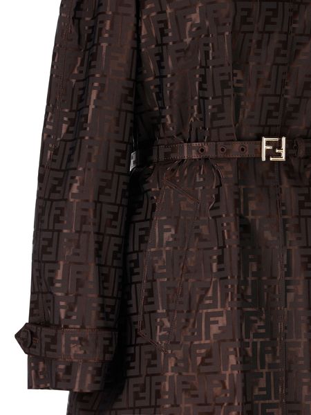 Shop Fendi Stylish Brown Ff Jacquard Trench Jacket For Women