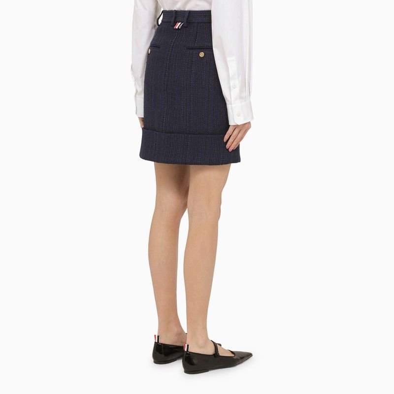 Shop Thom Browne Navy Blue Cotton-blend Skirt With Tricolour Detail