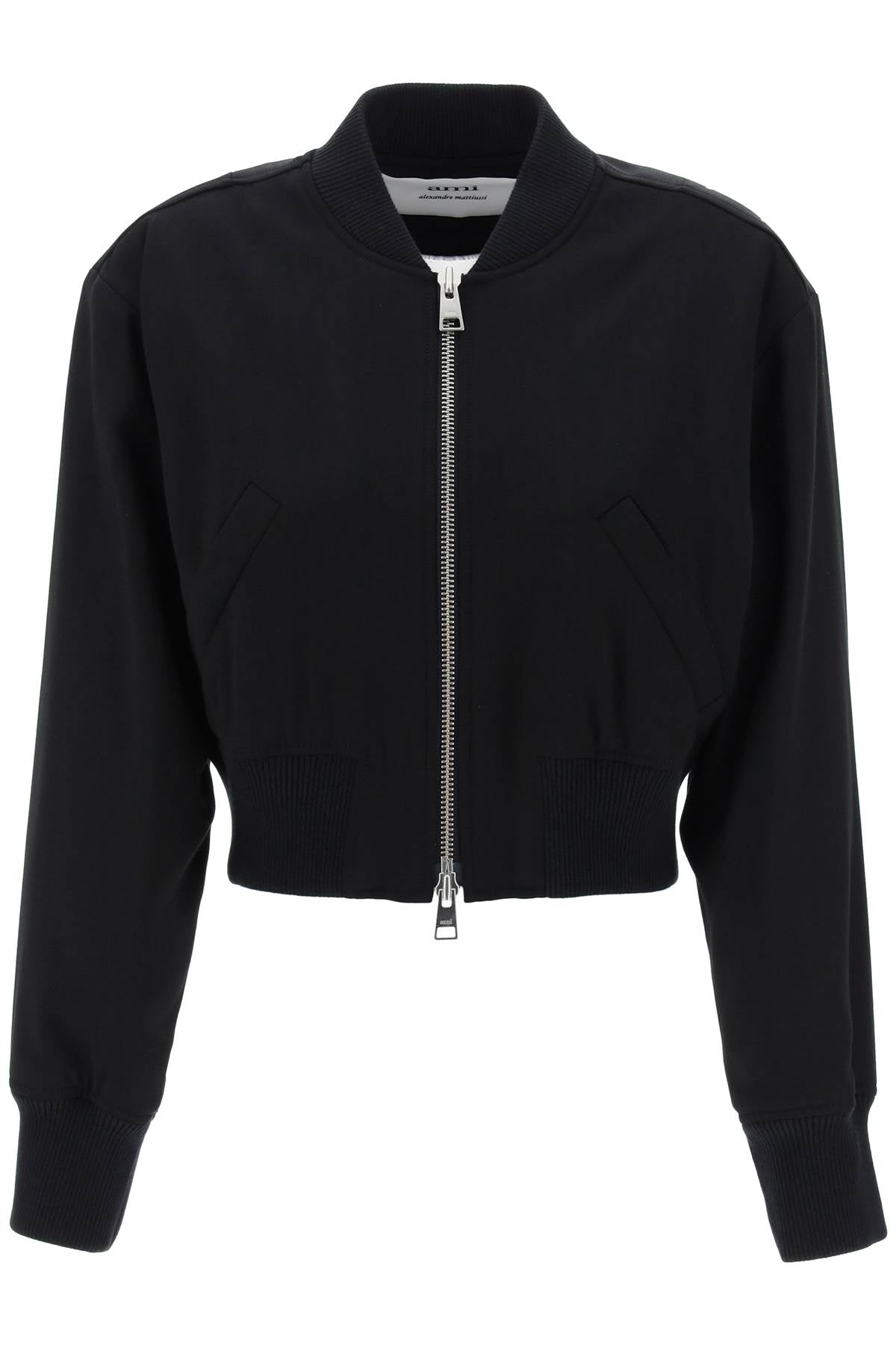 Shop Ami Alexandre Mattiussi Cropped Twill Bomber Jacket For Women In Black