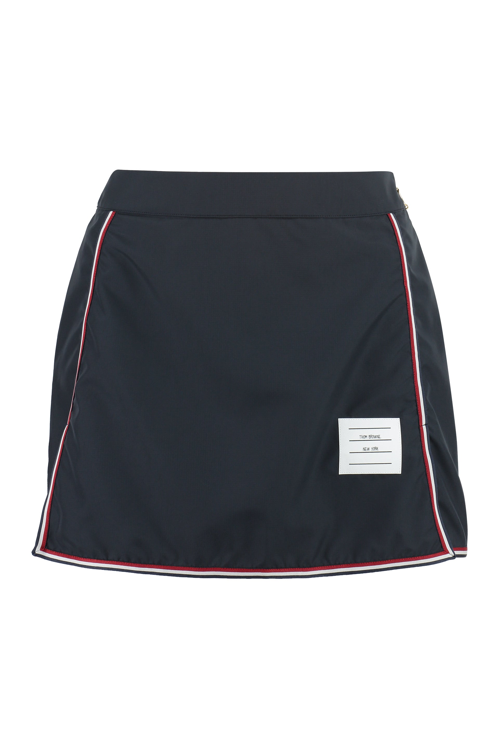 Shop Thom Browne Blue Technical Fabric Mini-skirt With Contrasting Edges And Front Slit For Women