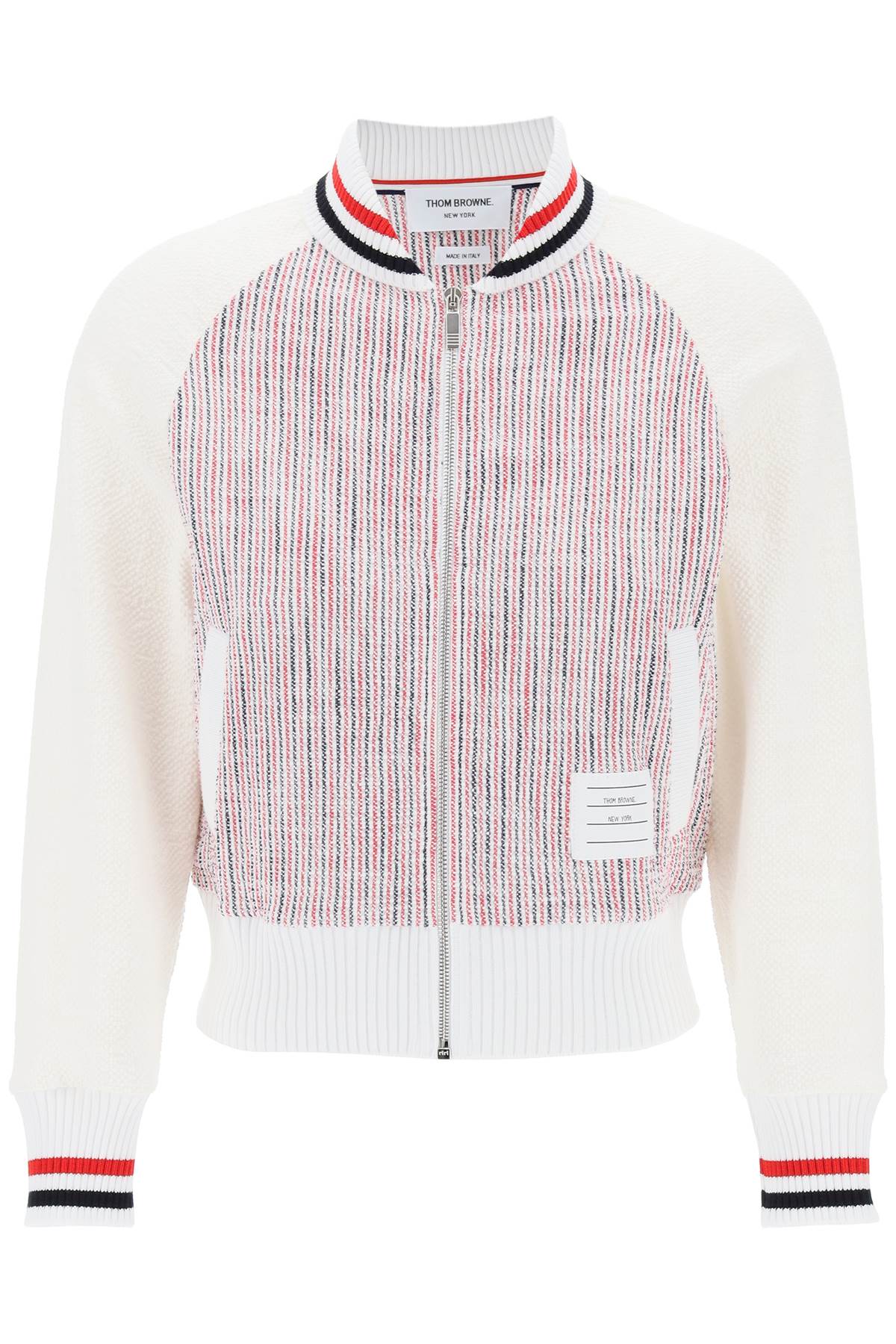 Thom Browne Multicolored Scarf Collar Bomber Jacket For Women In Tan