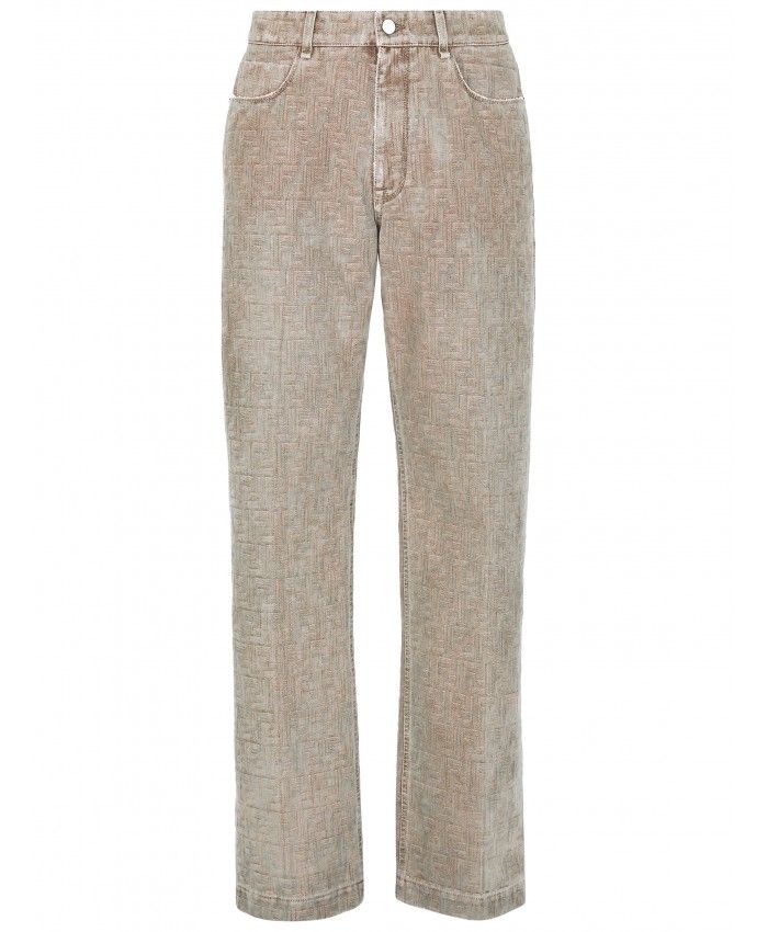 Shop Fendi Men's Straight Leg Jeans With Button Detail In Nutmeg Color In Brown