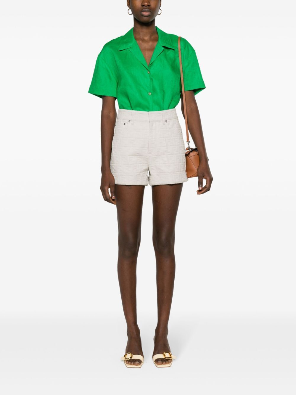 Shop Fendi White Cotton Jacquard Shorts For Women