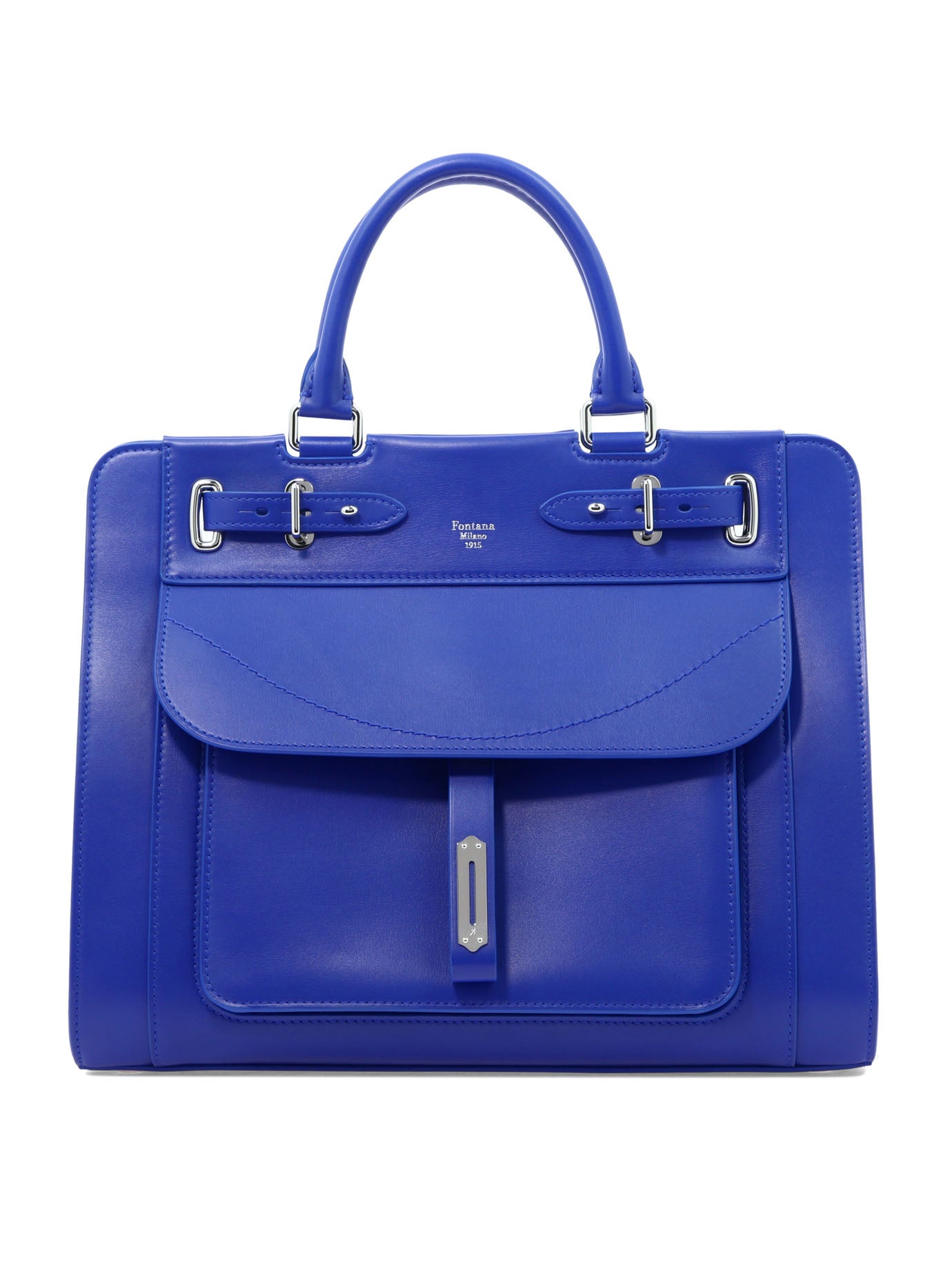 Shop Fontana Milano 1915 Blue Leather Handbag For Women With Top-handle And Zip Closure