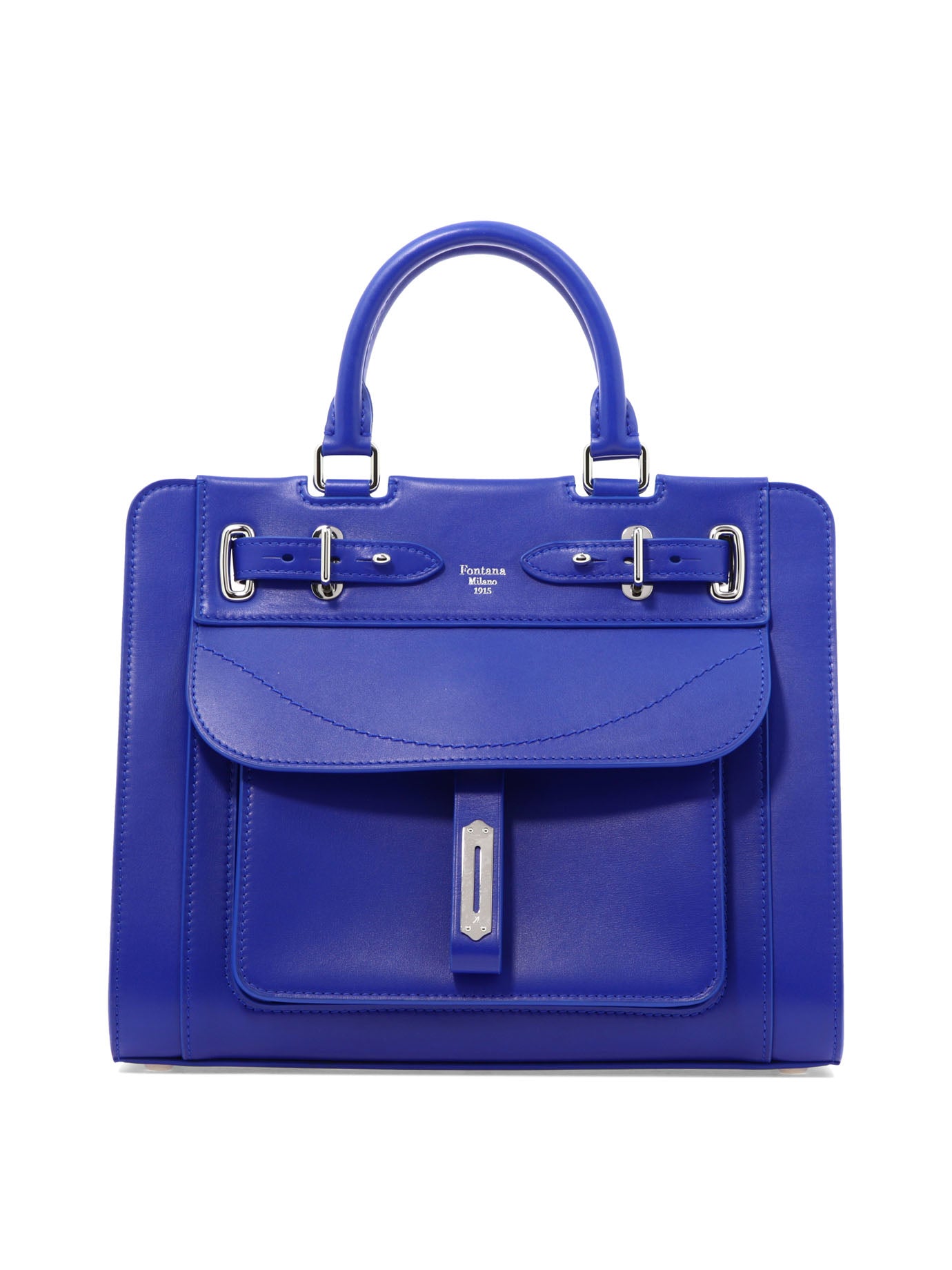 Shop Fontana Milano 1915 Blue Leather Handbag For Women With Zipper Closure And Open Pockets