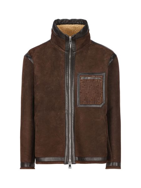Fendi Luxurious Monochrome High Neck Oversized Zip-up Jacket For Men In Brown