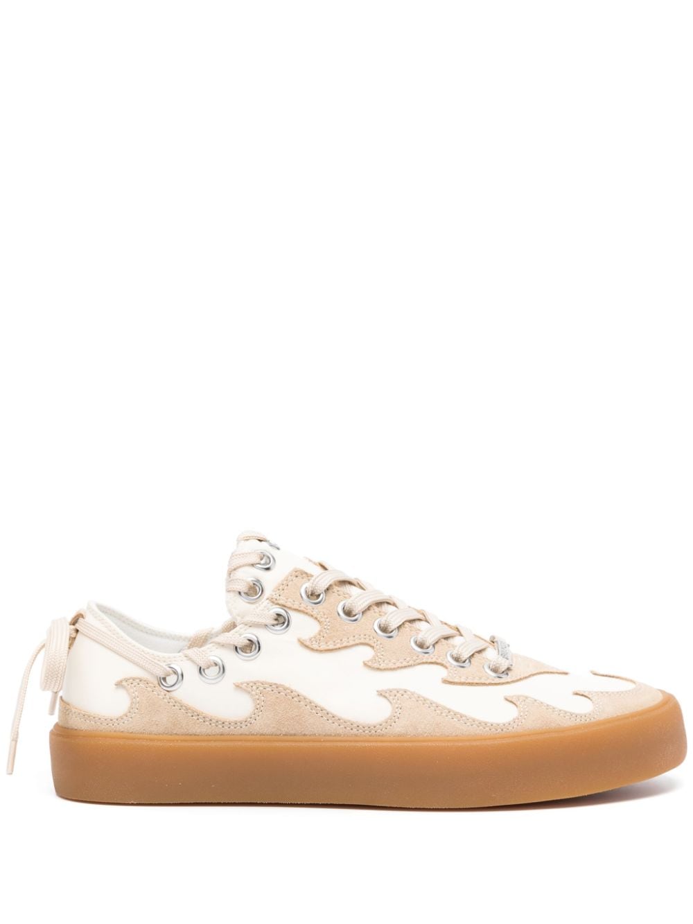 Bluemarble Men's Tan Cut-out Sneaker With Flame Print And Flatform Sole In Beige
