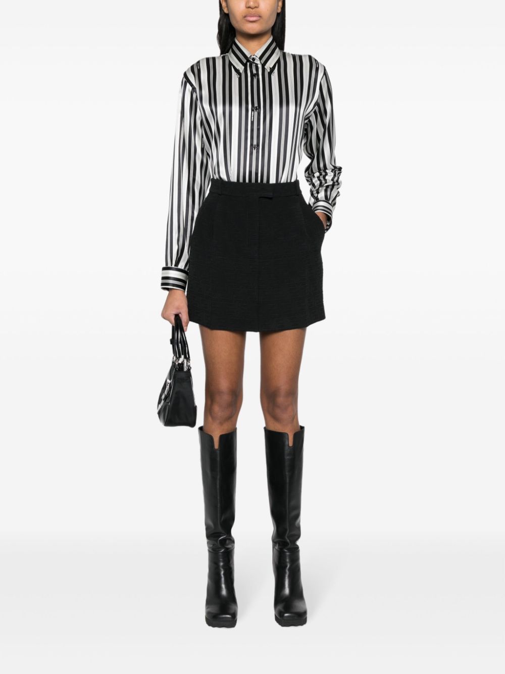 Shop Fendi Signature Black Cotton Mini Skirt With Monogram Pattern And Belt Loops