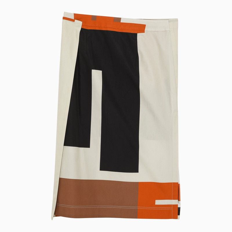 Shop Fendi Multicolored Printed Maxi Skirt With Asymmetric Hem And Draped Panel In Orange