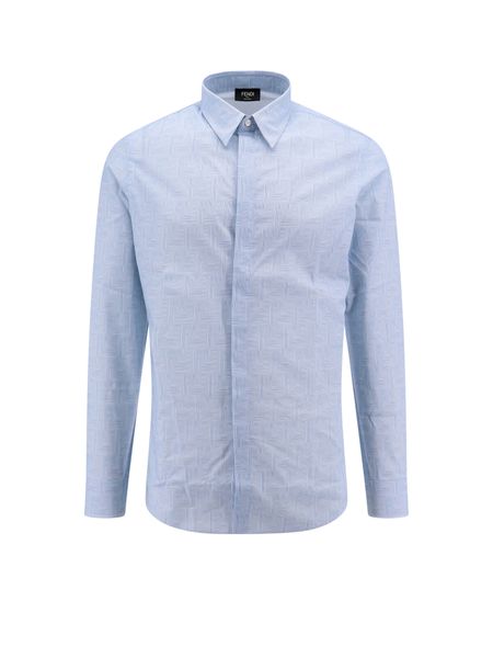 Shop Fendi Effortless Chic  Ff Motif Polyester Long-sleeved Shirt For Men In Aqua