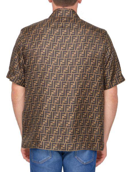 Shop Fendi Luxurious Men's Ff Print Silk Shirt In Shades Of Brown And Tobacco In Beige