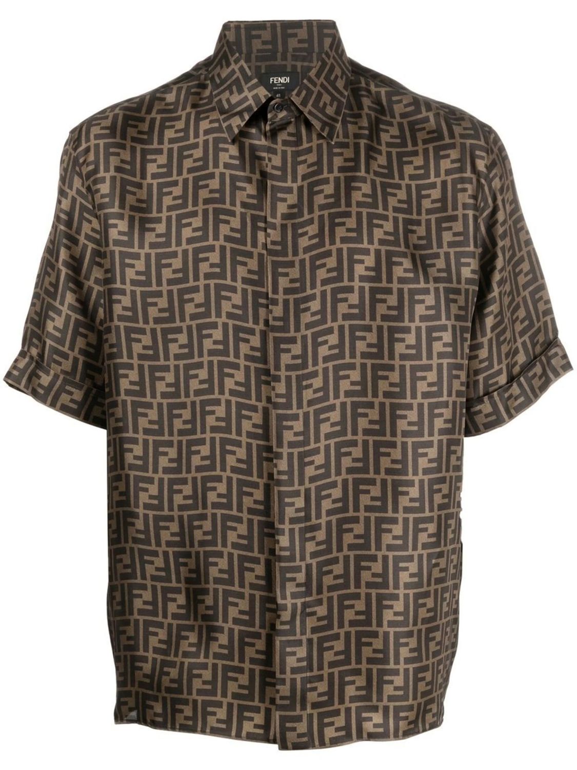 Shop Fendi Stylish Silk Short-sleeved Shirt For Men In Shades Of Brown And Tobacco In Beige