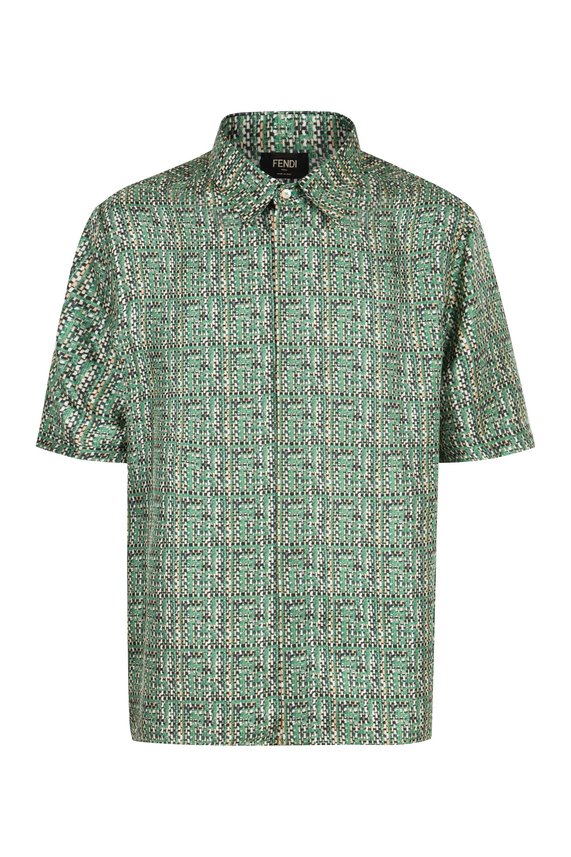 Shop Fendi Mint Green All-over Print Silk Shirt For Men
