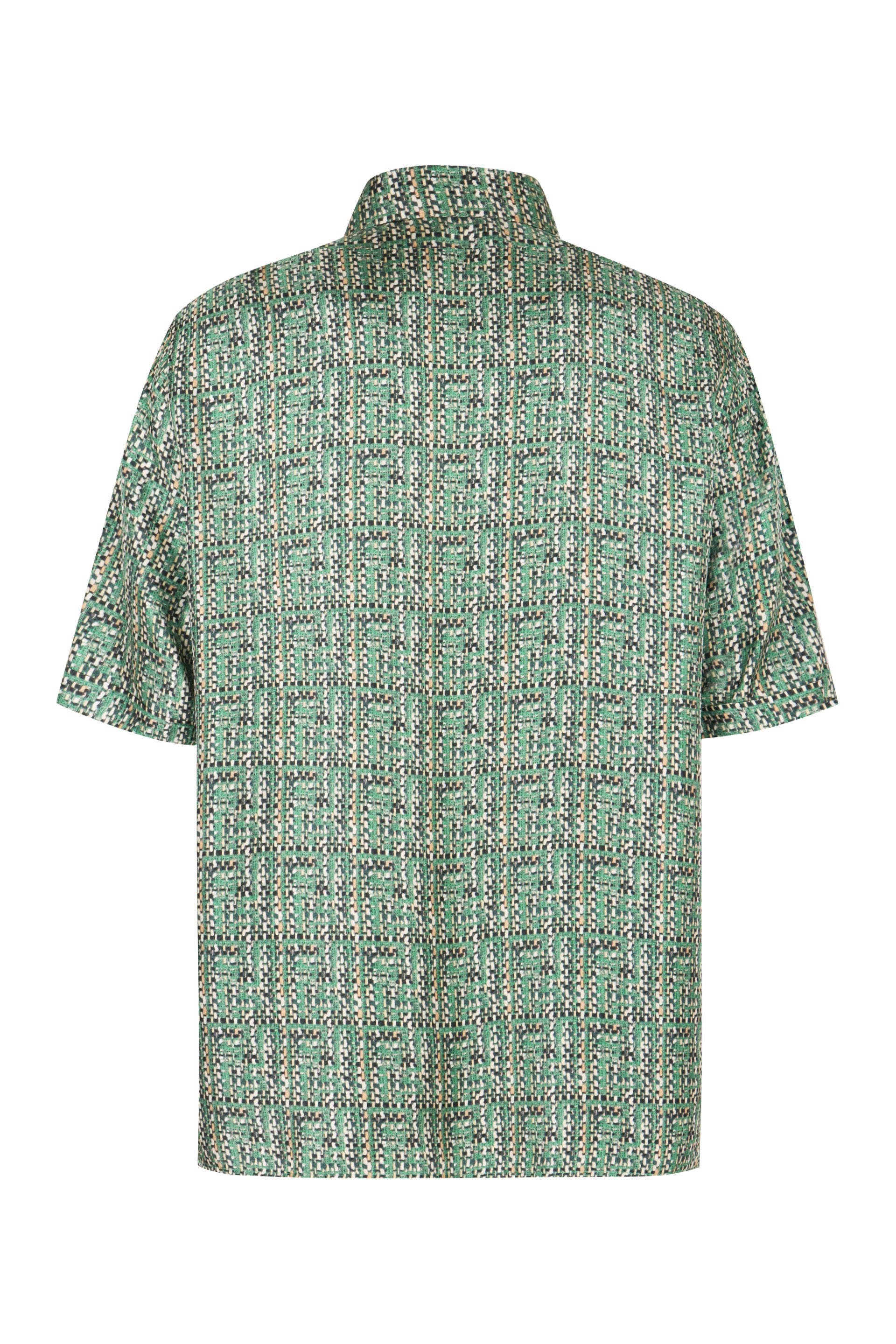 Shop Fendi Mint Green All-over Woven Silk Shirt