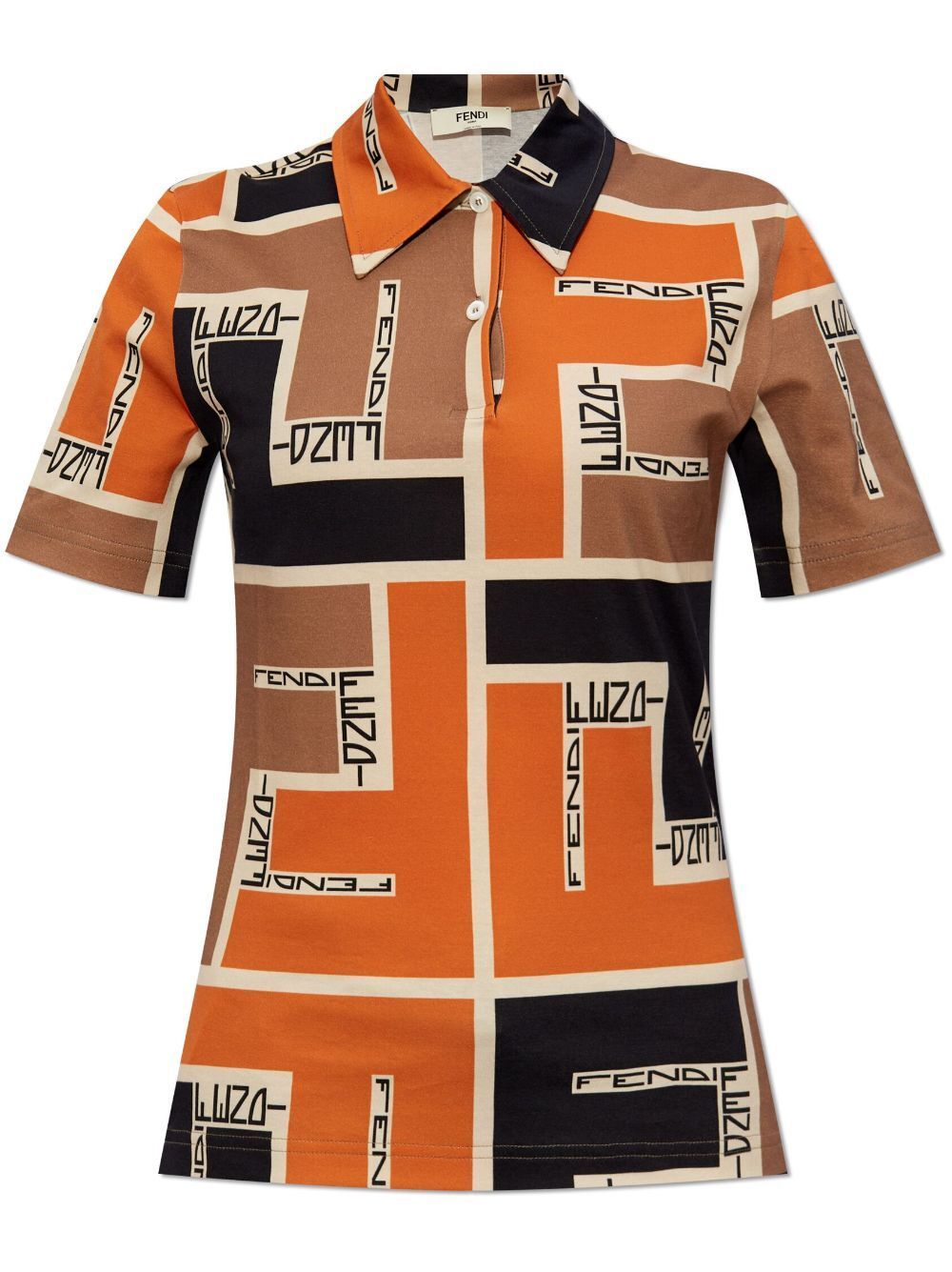 Fendi Maxi Puzzle Print Polo Shirt In Yellow & Orange For Women