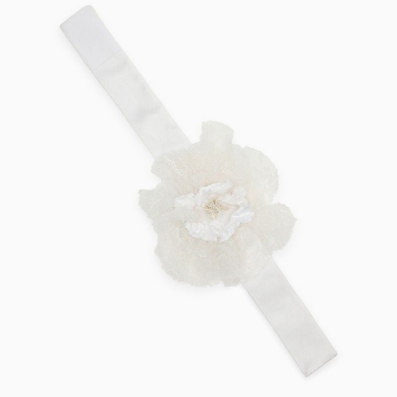 Dolce & Gabbana White Silk Choker With Lace Flower