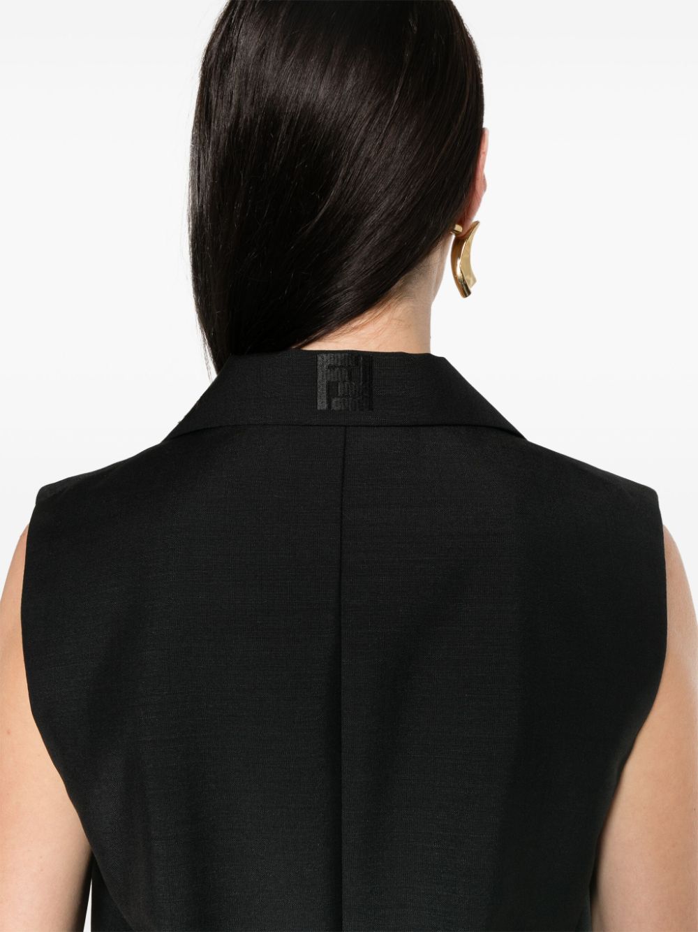 Shop Fendi Women's Black Wool Blend Vest With Peak Lapels And Pressed Crease