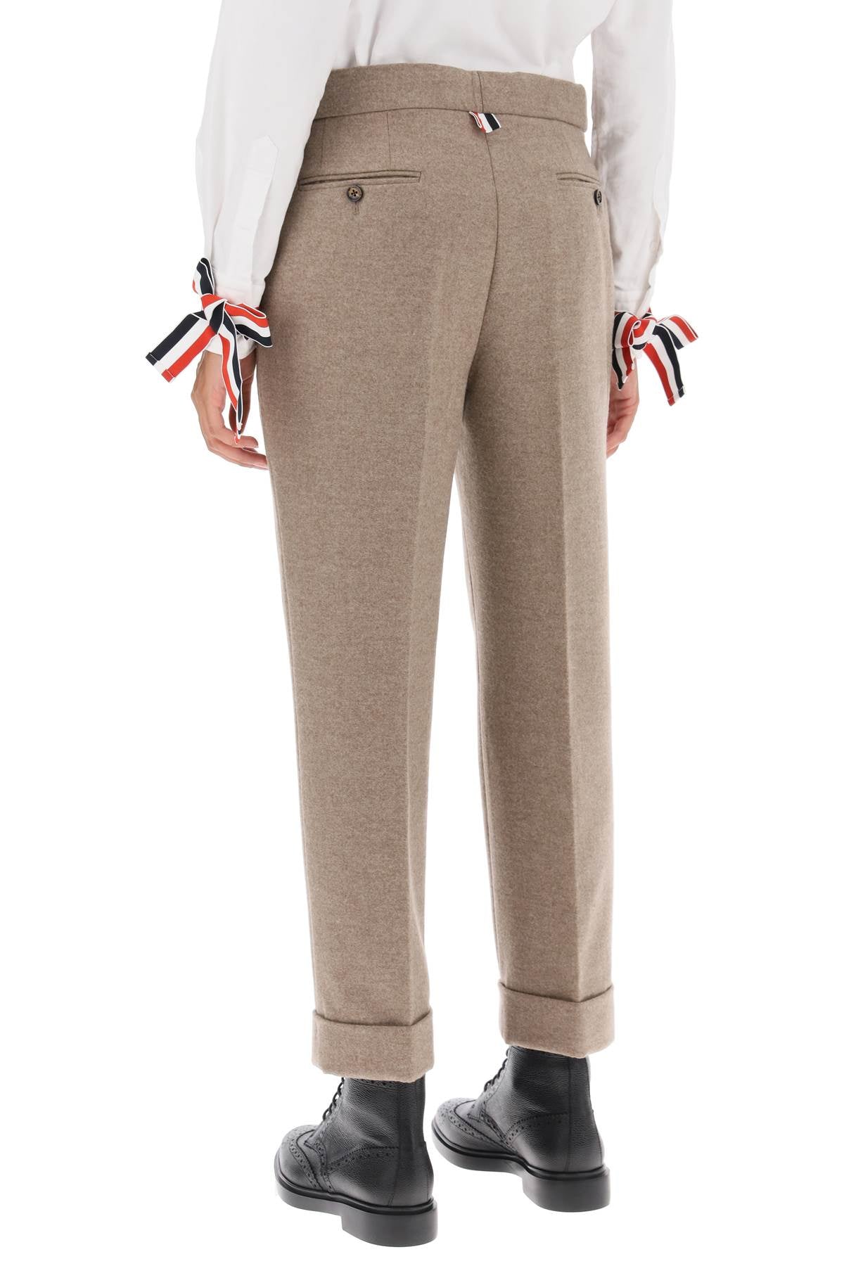 Shop Thom Browne Beige Cropped Wool-flannel Pants For Women