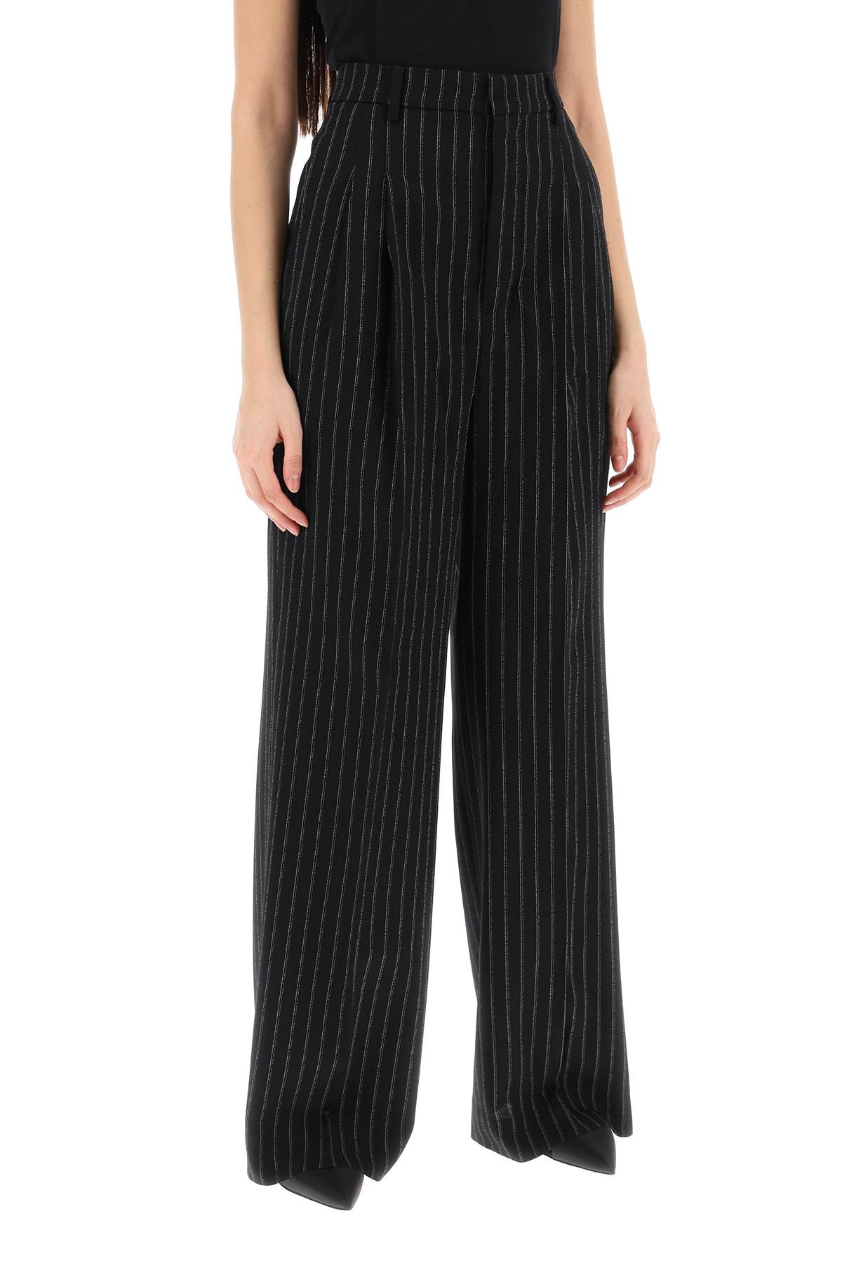 Shop Ami Alexandre Mattiussi Versatile Pinstripe Wide-leg Pants For Women In Black