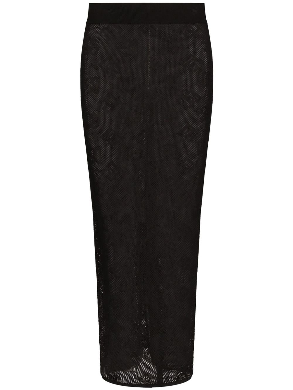 Shop Dolce & Gabbana Semi-sheer Jacquard Logo Midi Skirt In Black