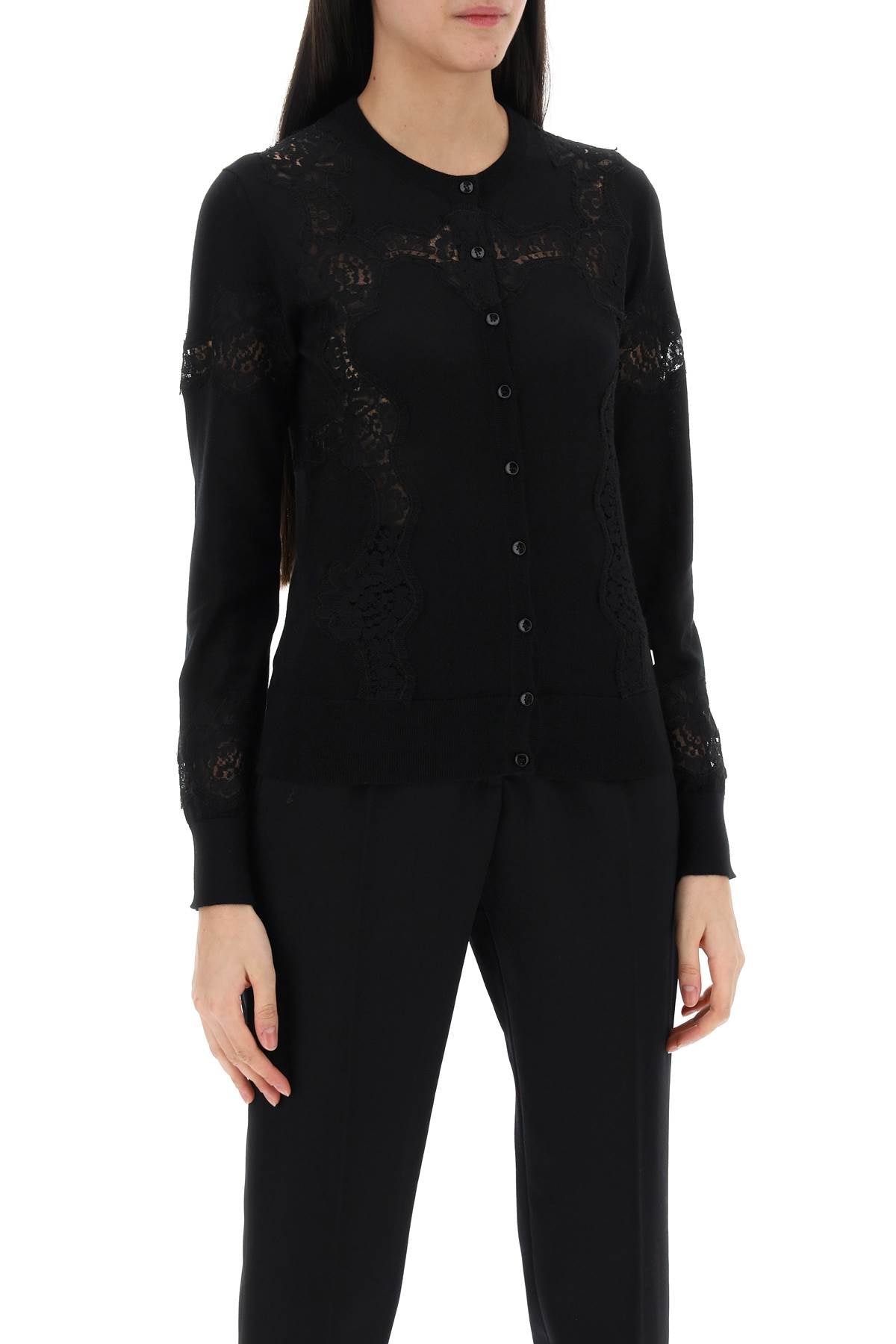 Shop Dolce & Gabbana Elegant Lace-insert Cardigan For Women In Black