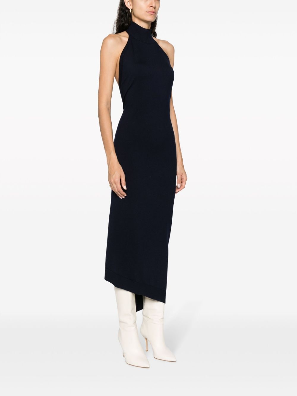 Shop Fendi Navy Blue Wool Midi Dress For Women