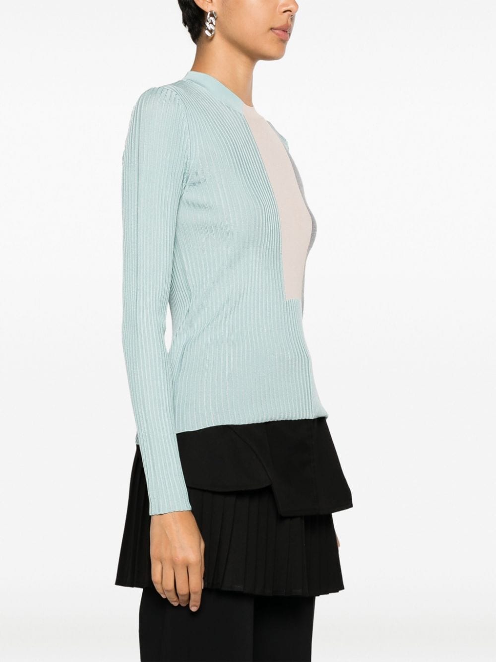 Shop Fendi Luxurious Color-blocked Ribbed Silk-blend Top For Women In Blue