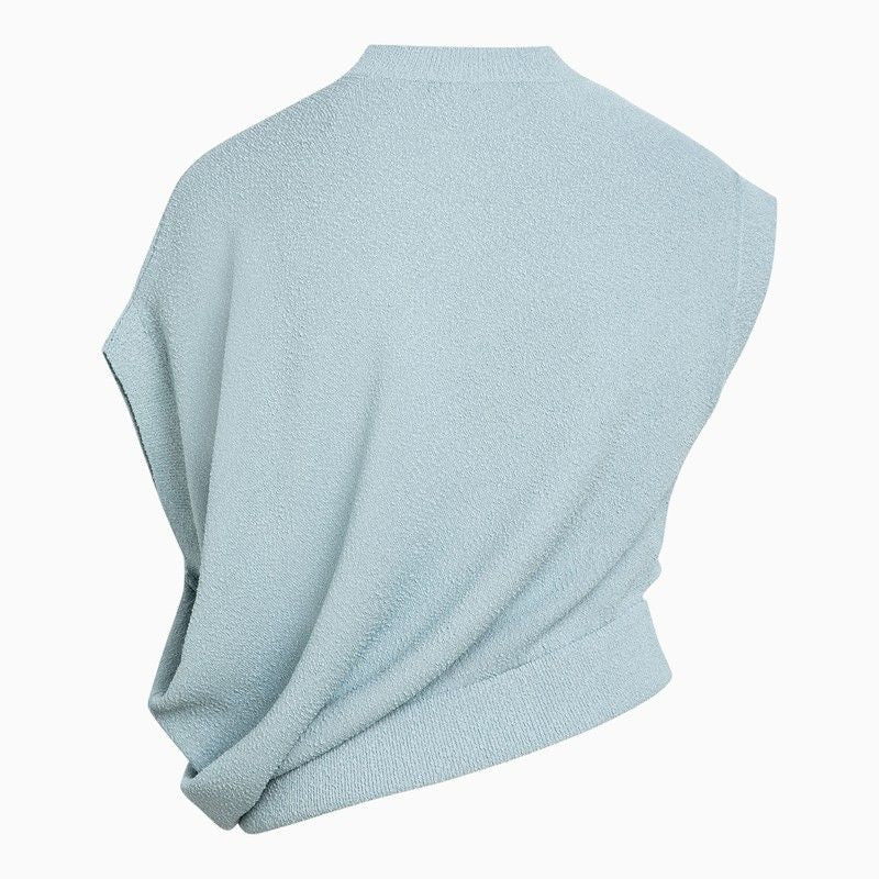 Shop Fendi Light Blue Asymmetric Knit Crew Neck Sweater