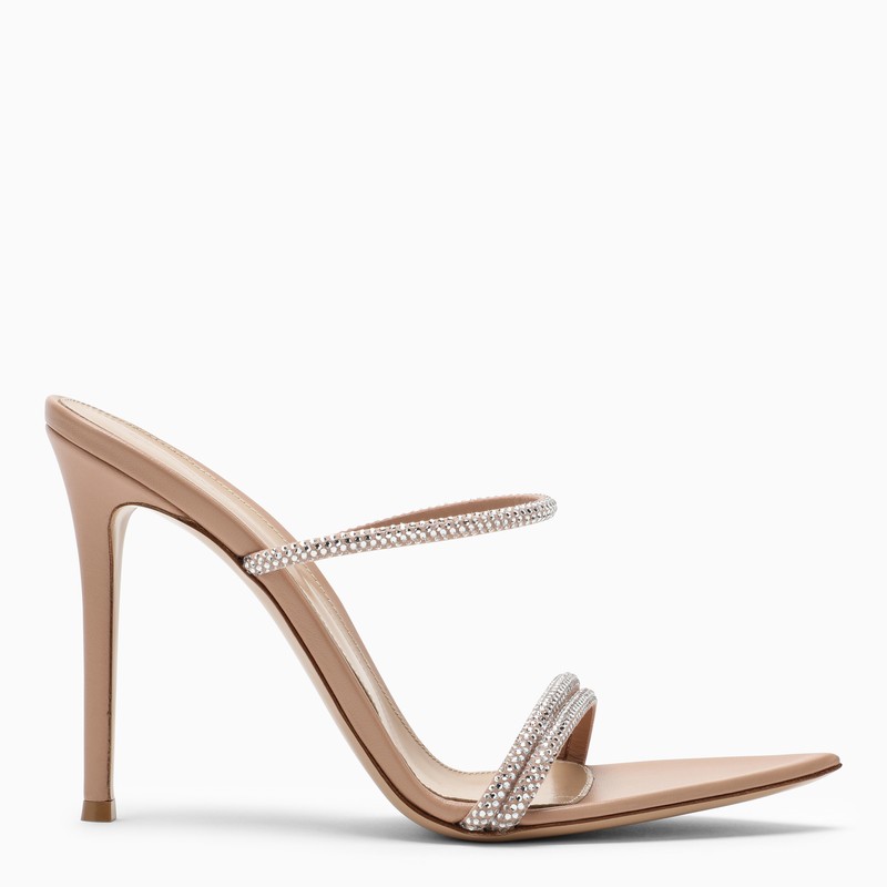 Gianvito Rossi Peach-coloured Pointed Women's Sandals With Strass Straps In Pink