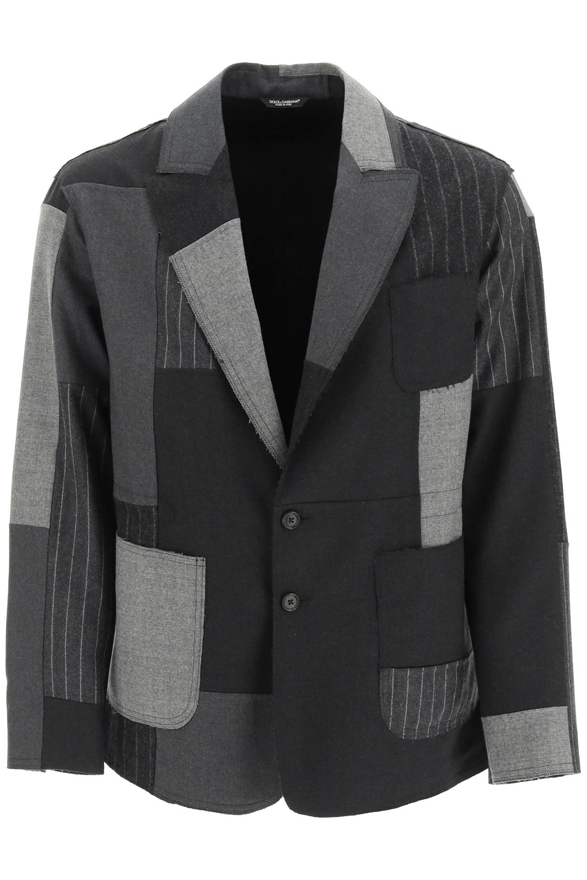 Dolce & Gabbana Patchwork Wool Jacket In Gray