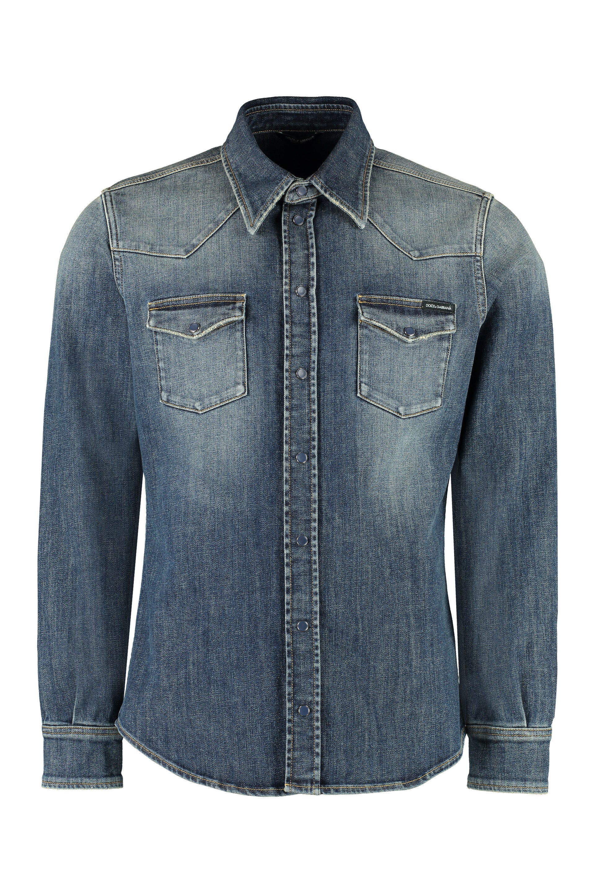 Shop Dolce & Gabbana Timeless Collared Button-up Denim Shirt For Men In Blue