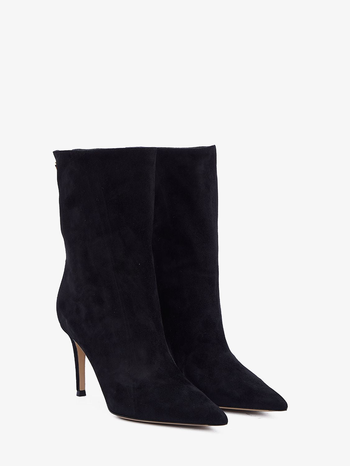 Shop Gianvito Rossi Elegant Black Suede Boots With Gold-tone Logo Detail And Thin Heel