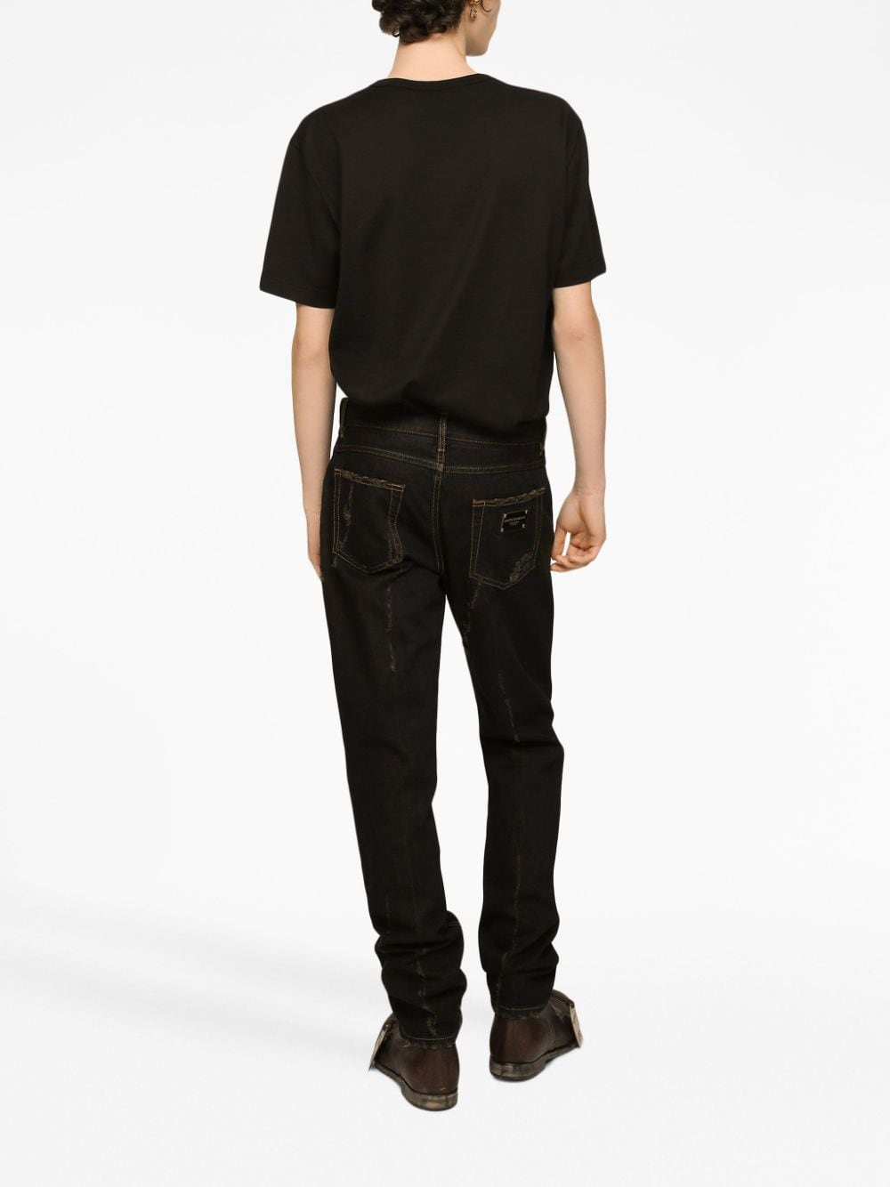Shop Dolce & Gabbana Embroidered Logo Cotton T-shirt For Men In Black