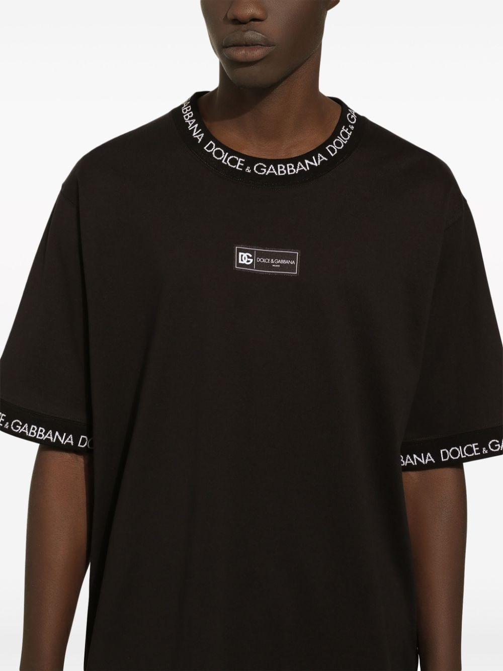 Shop Dolce & Gabbana Men's Black All-over Logo Print Cotton T-shirt