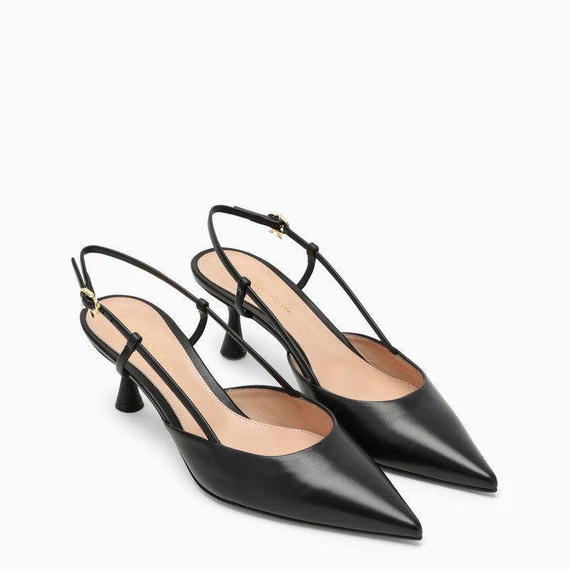 Shop Gianvito Rossi Classic Black Leather Sandal With Low Heel And Pointed Design