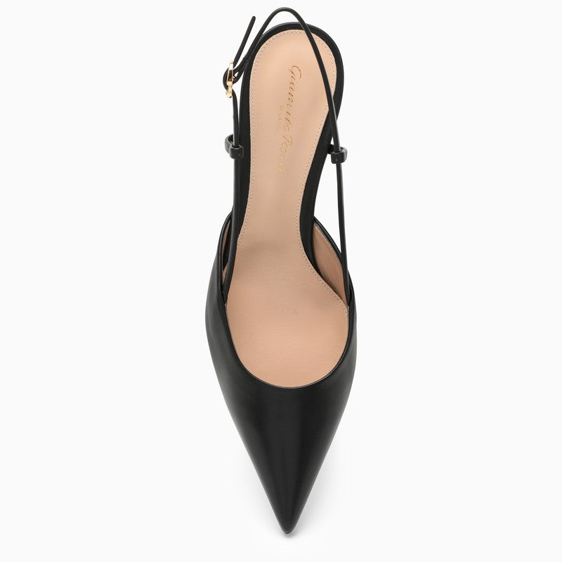 Shop Gianvito Rossi Classic Black Leather Sandal With Low Heel And Pointed Design